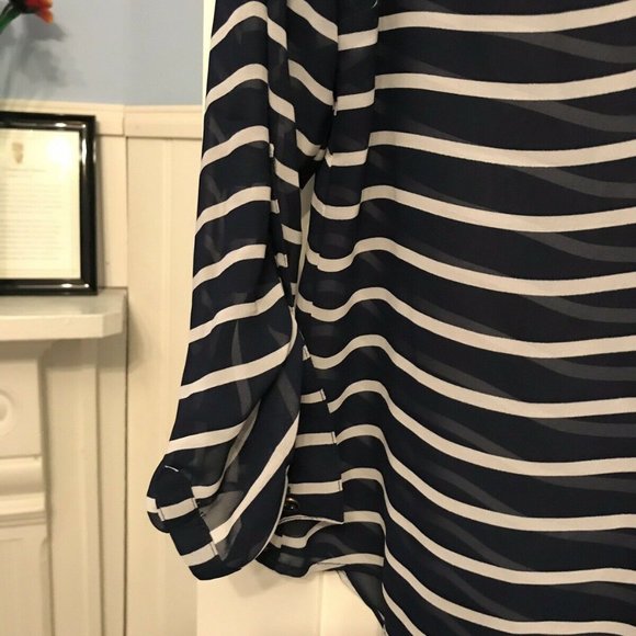A.N.A. NAVY/WHITE‎ V-NECK SHEER BLOUSE SIZE MP-EUC - Picture 3 of 6